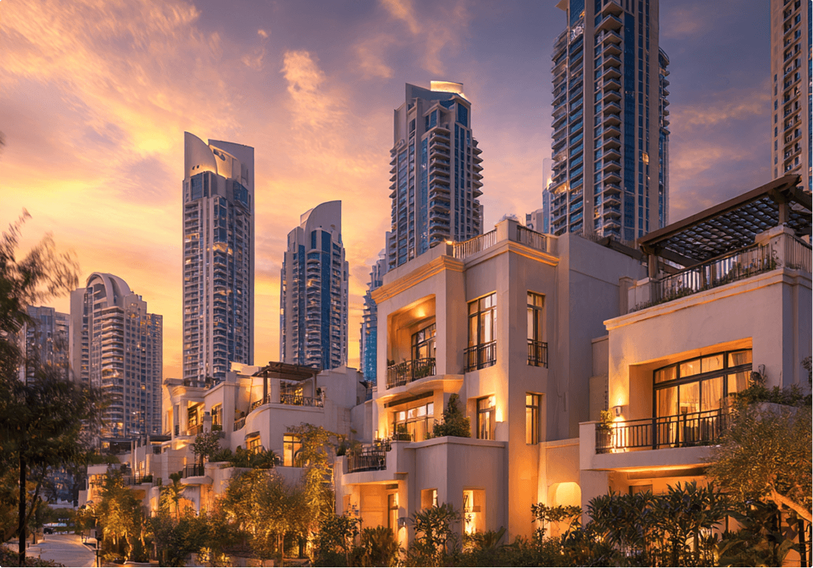 Luxury residential properties in Dubai at sunset