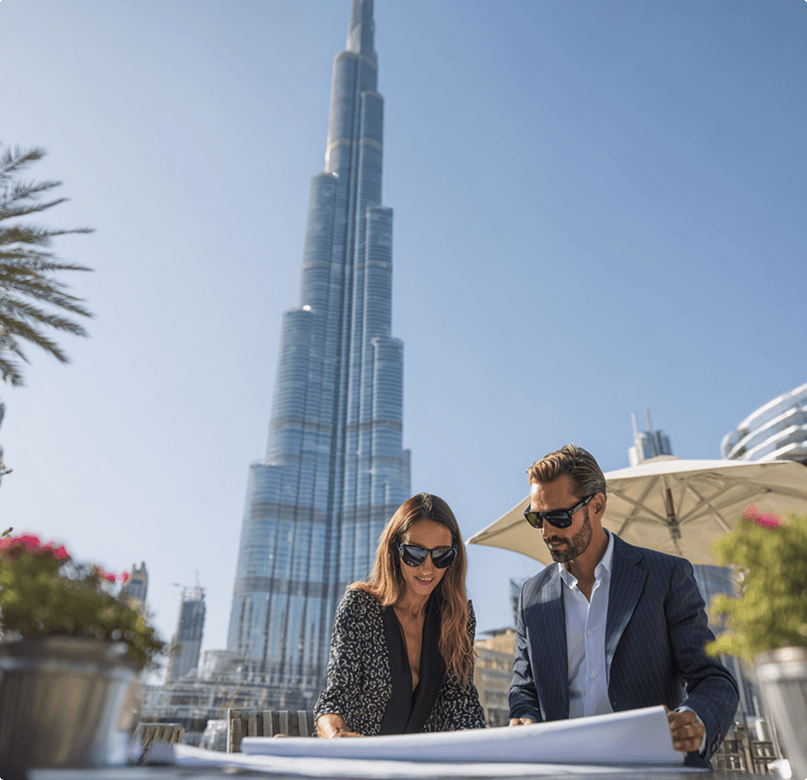 Real estate professionals reviewing documents